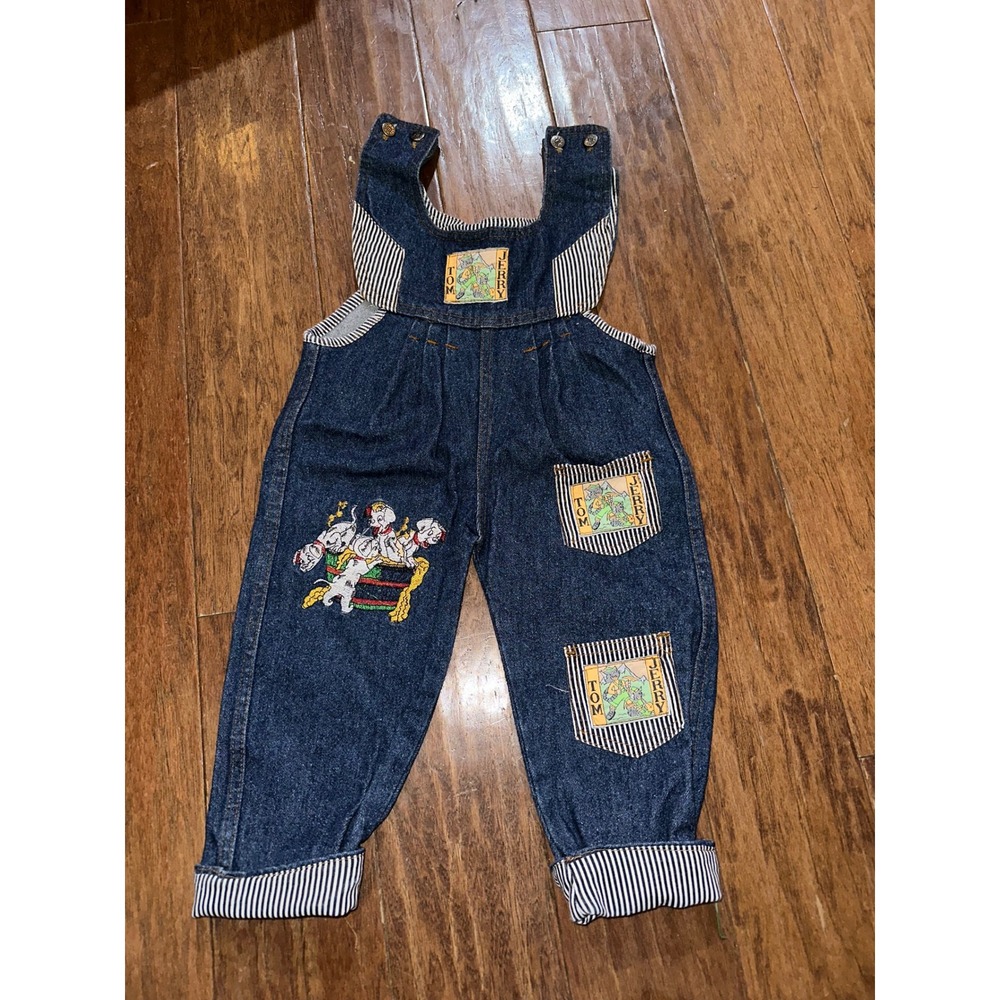 Vintage Denim Overalls Tom and Jerry Dalmatians‎ appliqué embroidered 90s  Y2K